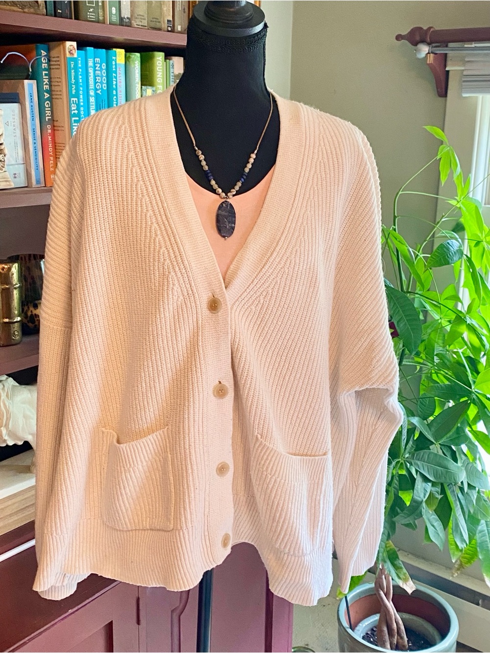 J. Crew Ivory heavy cotton rib knit Button-Front Cardigan with pockets